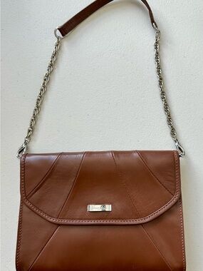 Grace Adele Brown Leather Shoulder Bag with Chain Strap and Leopard Print